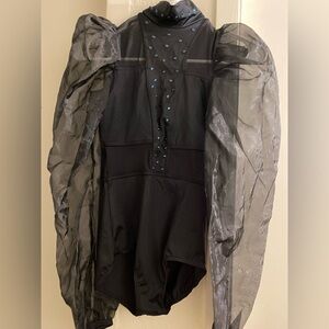 Black Dance Leotard with Mesh sleeves and added rhinestones (read description)